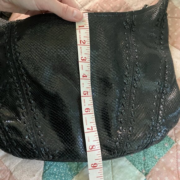 Brighton Black Leather Purse Womens Hobo Slouchy Faux Snakeskin Western Buckle - Picture 15 of 16